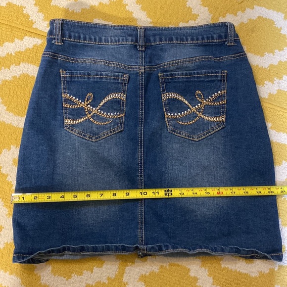 EUC BLUE EPIC unique button front denim mini skirt with fun back pockets size 14 - Picture 5 of 6